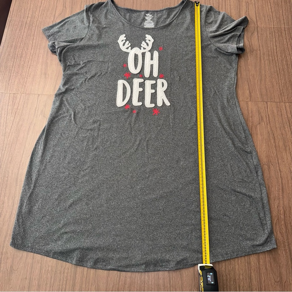 Secret Treasures L/XL Christmas Sleep Shirt‎ Gray "Oh Deer" Reindeer Nightgown - Picture 5 of 10